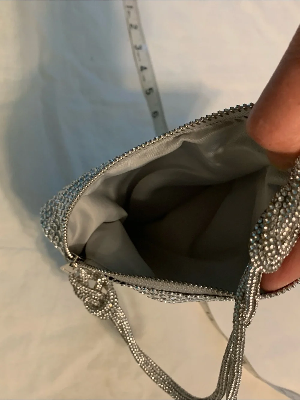 Silver Crystal Mesh Evening Clutch with Chain Strap